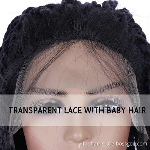 Black Box Braided Transparent Lace Front Wig With Baby Hair Braids Long Straight Synthetic Wigs For Afro Black Women Daily Wear